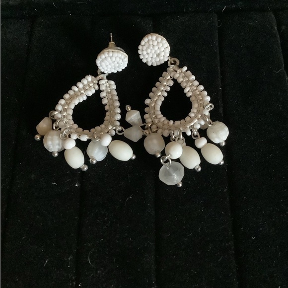 Jewelry - White Beaded Chandelier Earrings Boho Bridal Statement Dangle